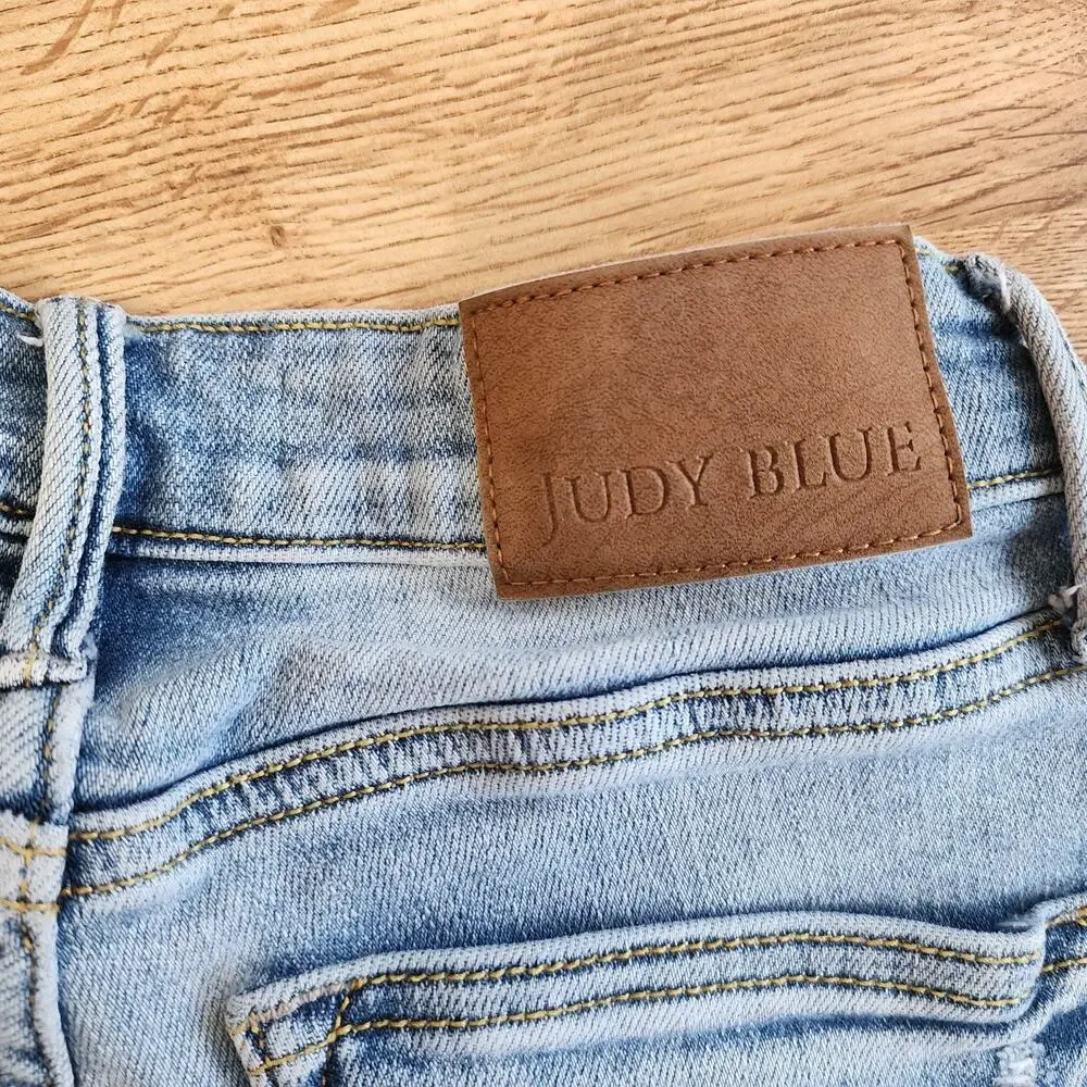 Judy Blue Straight Fit Jeans Women’s 3/26 High Rise Denim Raw Hem Distress - Picture 9 of 15